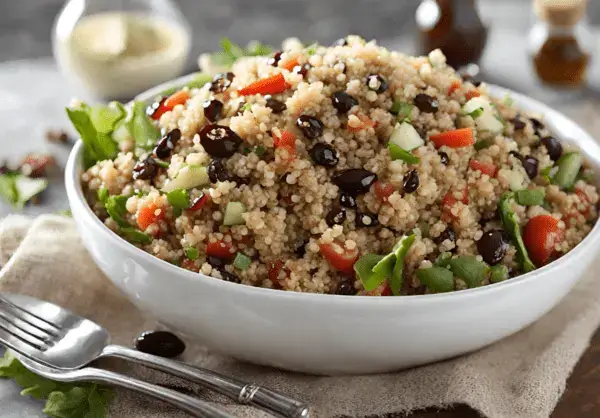 Assembling the quinoa salad