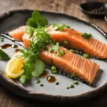 Salmon Tataki Garnishing and presentation techniques