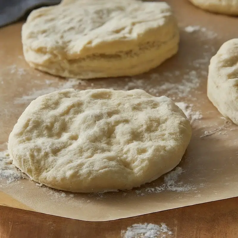 Preparing the biscuit dough for Dutch Oven Breakfast Casserole