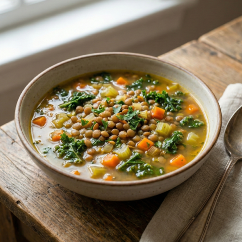 High Protein Lentil Soup with Kale