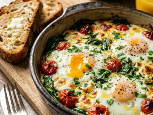 Baked Feta Eggs with Spinach