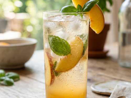 Sparkling Peach Basil Mocktail