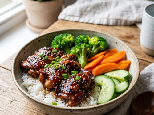 Sticky Soy Glazed Chicken Rice Bowls